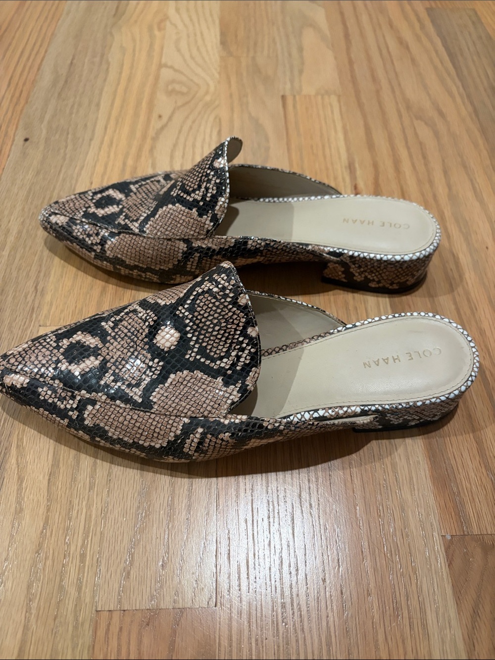 Cole Haan Brown and Black Snake-Print Slip-On Mules - Picture 3 of 5